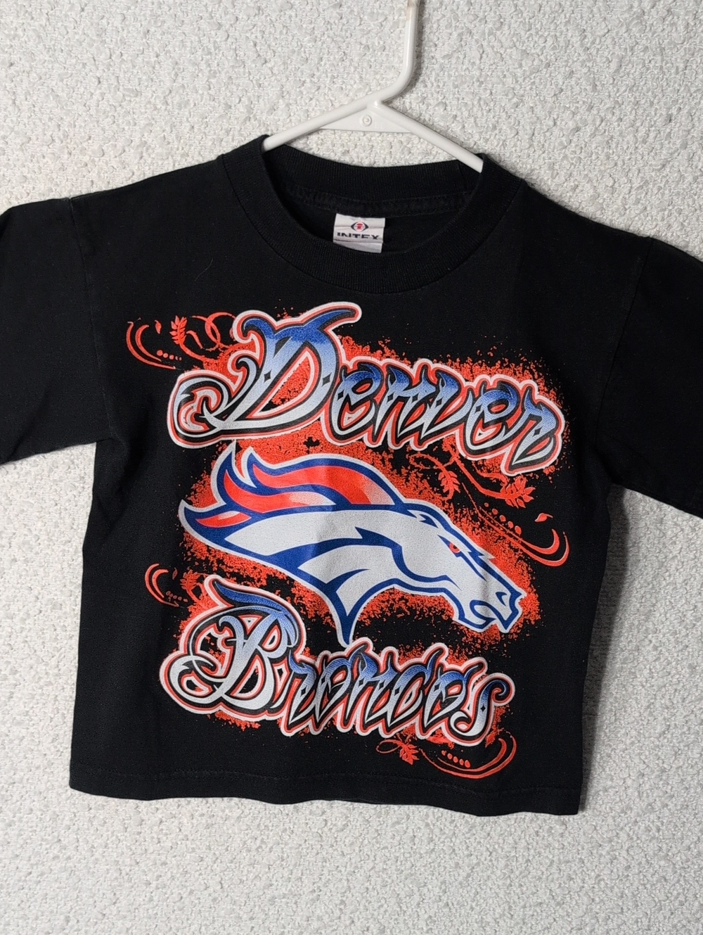 Vtg Denver Broncos Kids Black Graphic Tee Medium